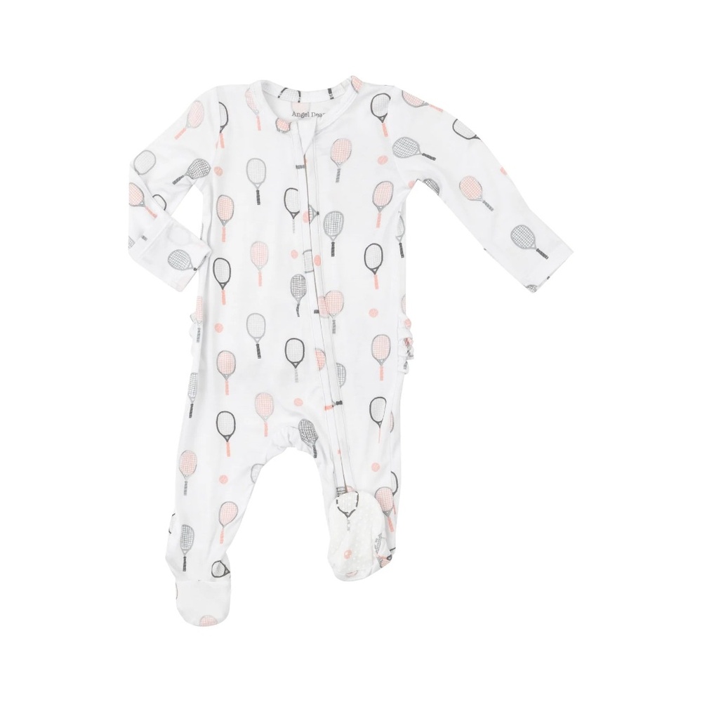 Angel Dear Bamboo Ruffle Back Footie Pink Tennis Newborn NWT